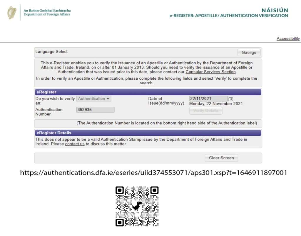 La apostilla no es válida por su número de verificación. El número más importante para verificar una apostilla.