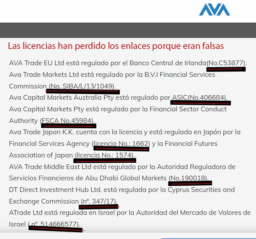 AvaTrade Licencias Falsas