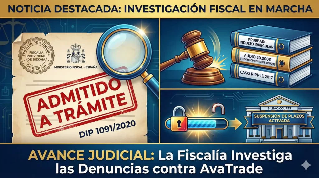 AVANCE JUDICIAL: La Fiscalía de Bizkaia admite a trámite nuestras denuncias sobre el indulto y manipulación de AvaTrade 2 Prueba oficial de la Fiscalía Provincial de Bizkaia admitiendo a trámite la investigación contra AvaTrade por manipulación técnica y estafa.